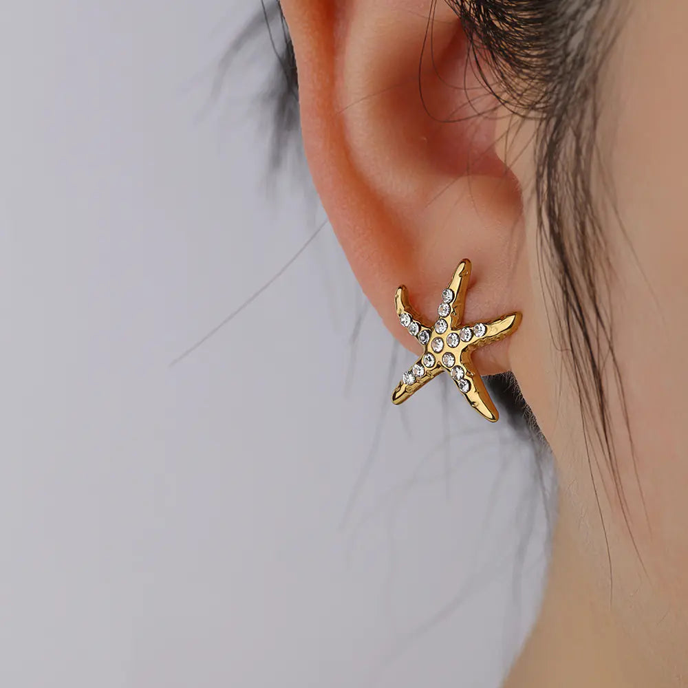 Rhinestone Starfish Earrings